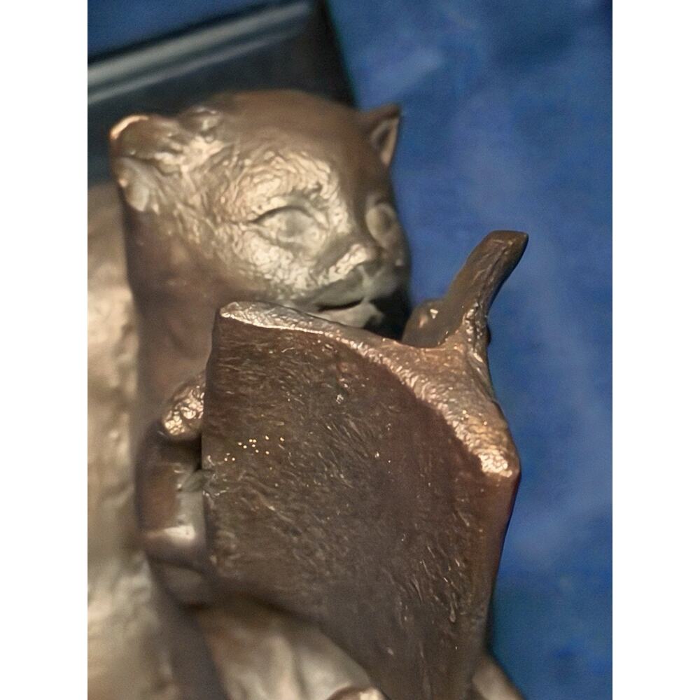Vintage SPI Solid Brass CURIOUS CATS on Cushion Reading Books Bookends Set‎ - Picture 5 of 7